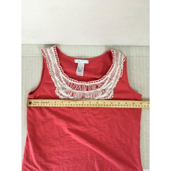Lizwear Womens Top Size S Coral with White Lace Trim at Neckline Sleeveless - Picture 10 of 13